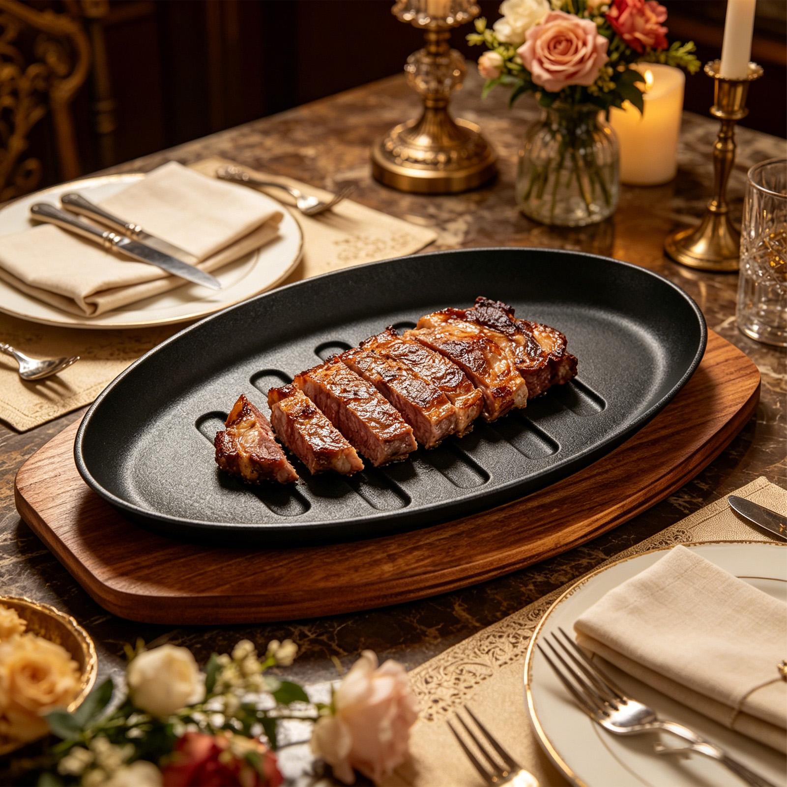 Teppanyaki Grill Table - Plato Ovalado de Hierro Fundido para
